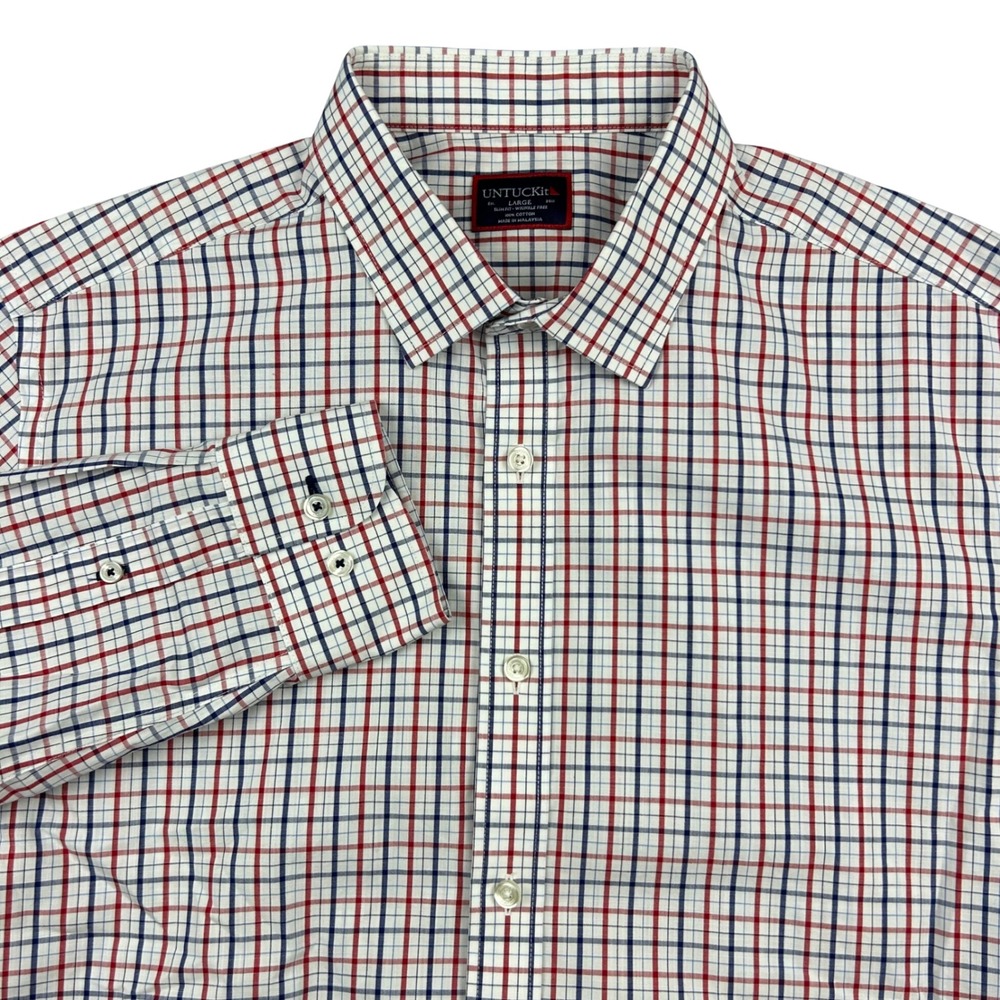 UNTUCKit Kesser Shirt Mens L Blue Red Check Slim Fit‎ Wrinkle Free Button Up